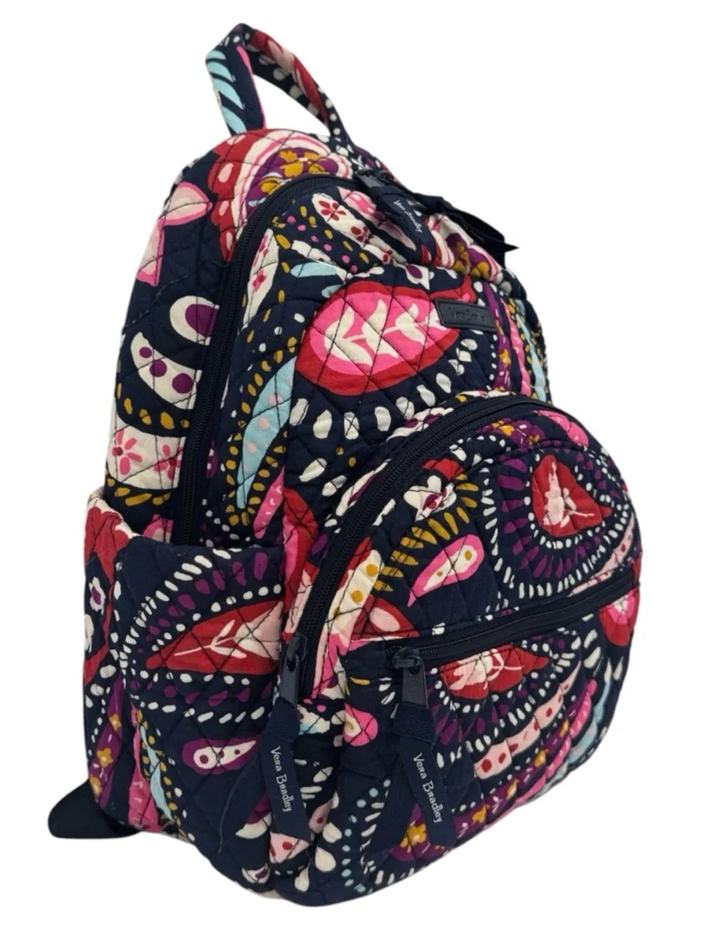 Vera Bradley Quilted Navy Pink Red Painted Paisley Backpack 14